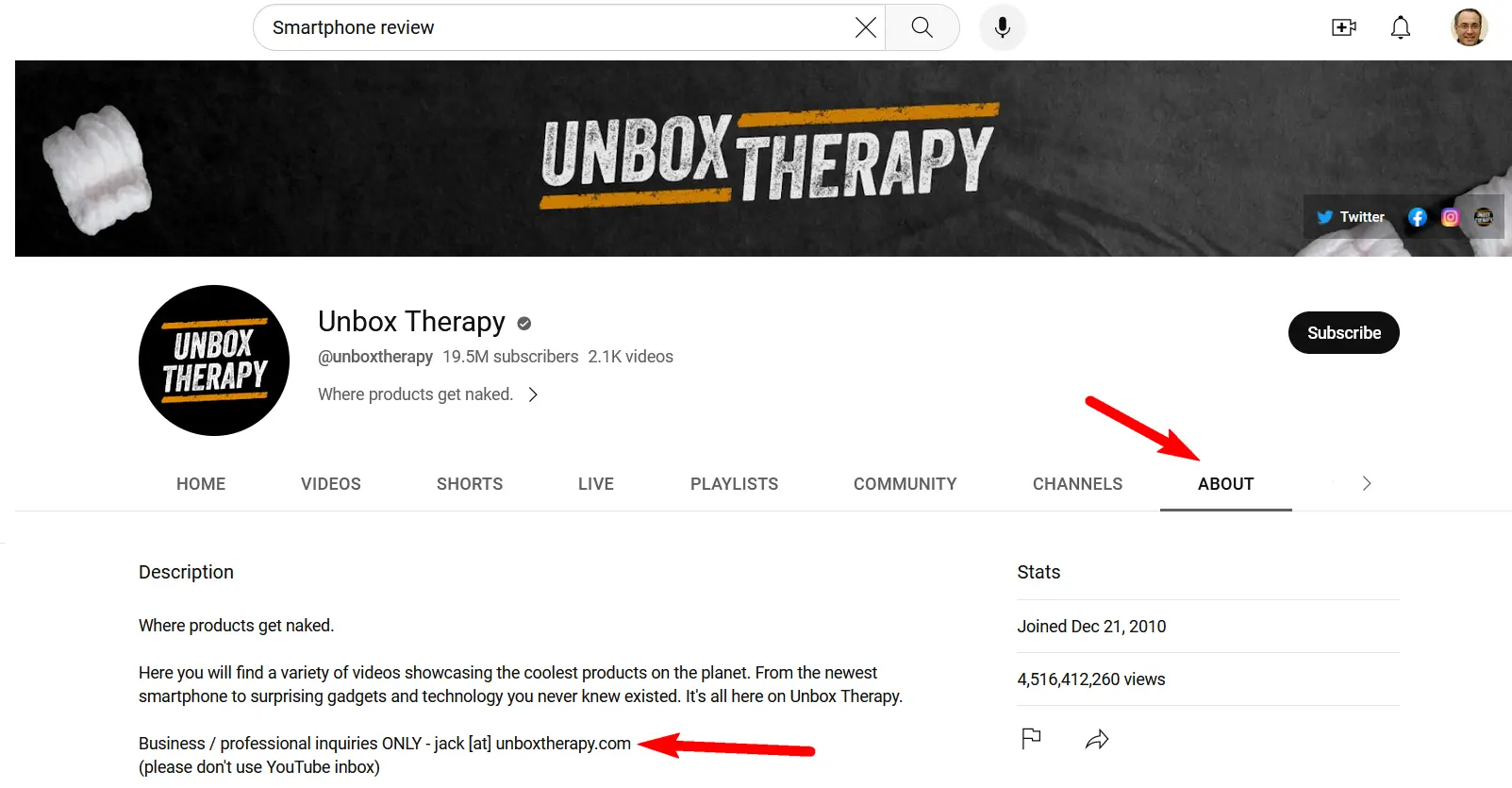 about page of unbox therapy