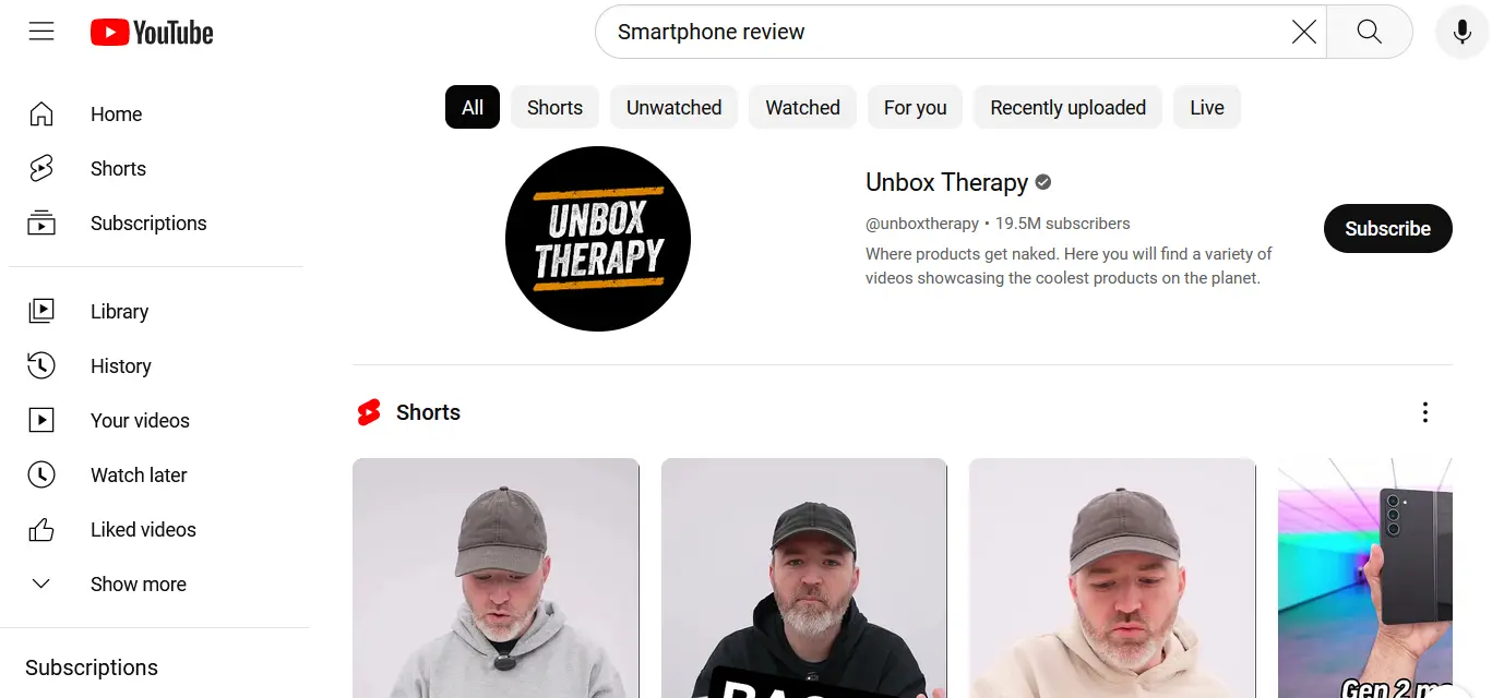 search smartphone review on youtube