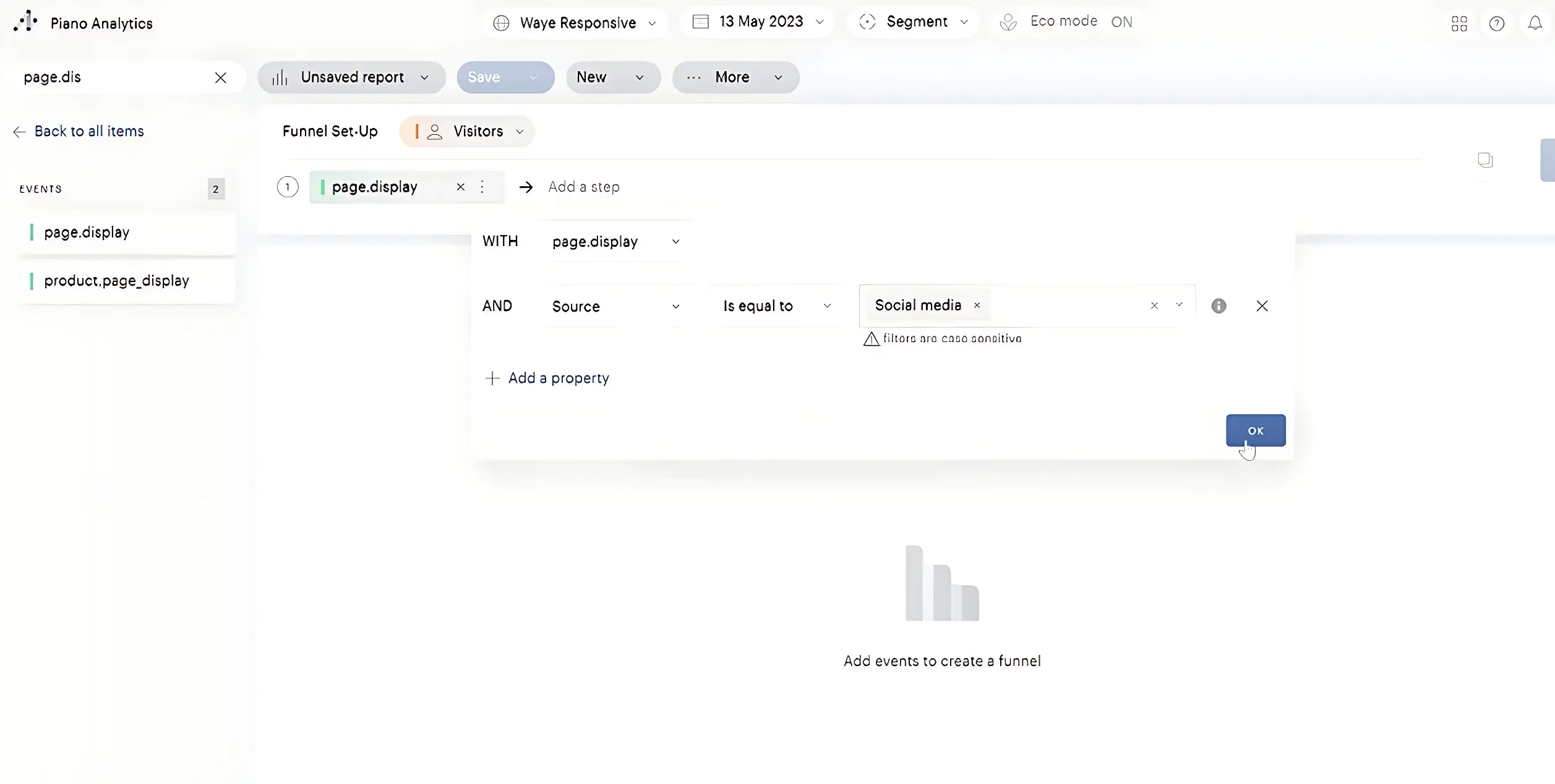 create page.display event in Pinao Analytics
