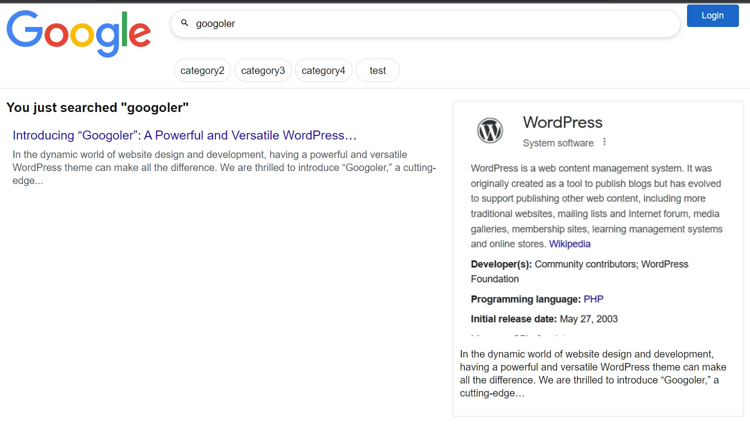 Wordpress Theme Like Google - search result page