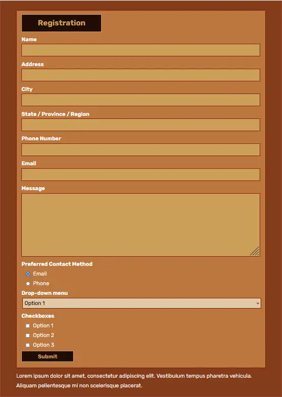 CF7 Template: Registration Form - Golden Brown