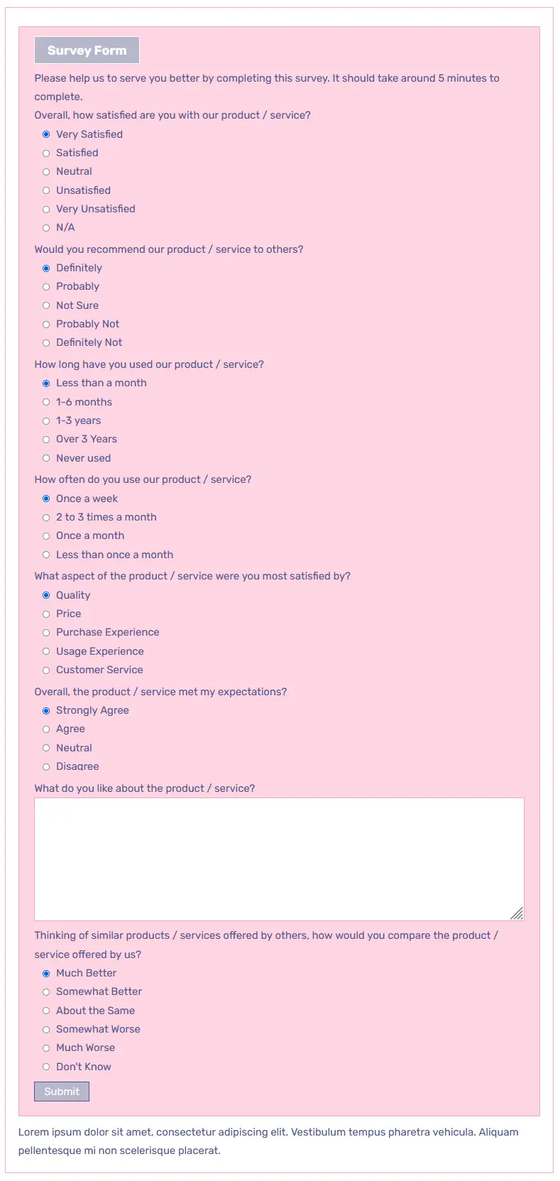 CF7 Template: Survey Form - Fairy Floss