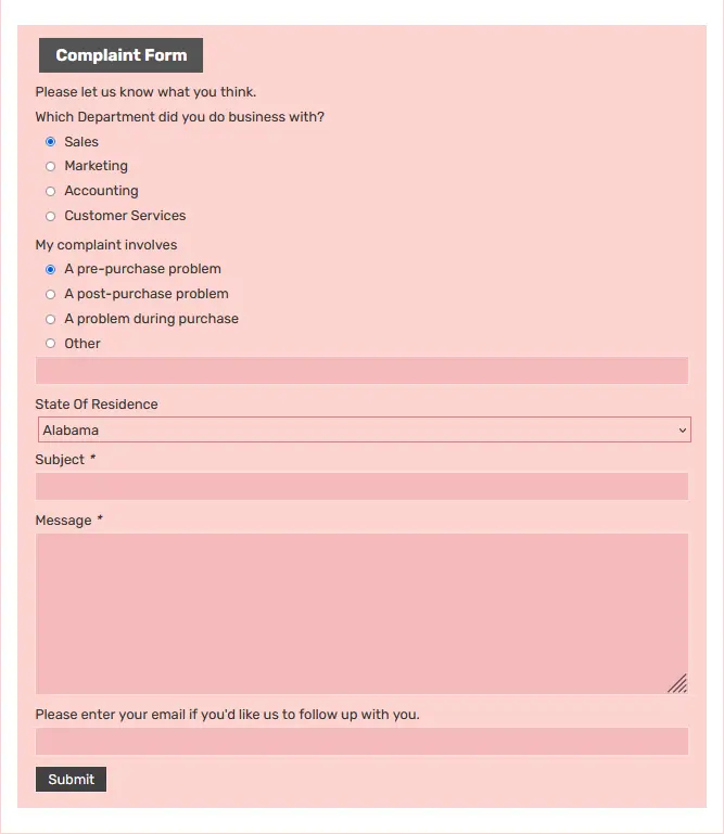 CF7 Template: Complaint Form - Berry Delight