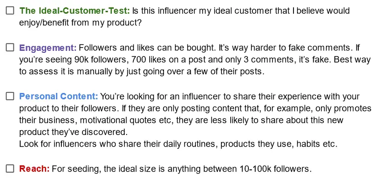 Influencer Assessment Cheat Sheet