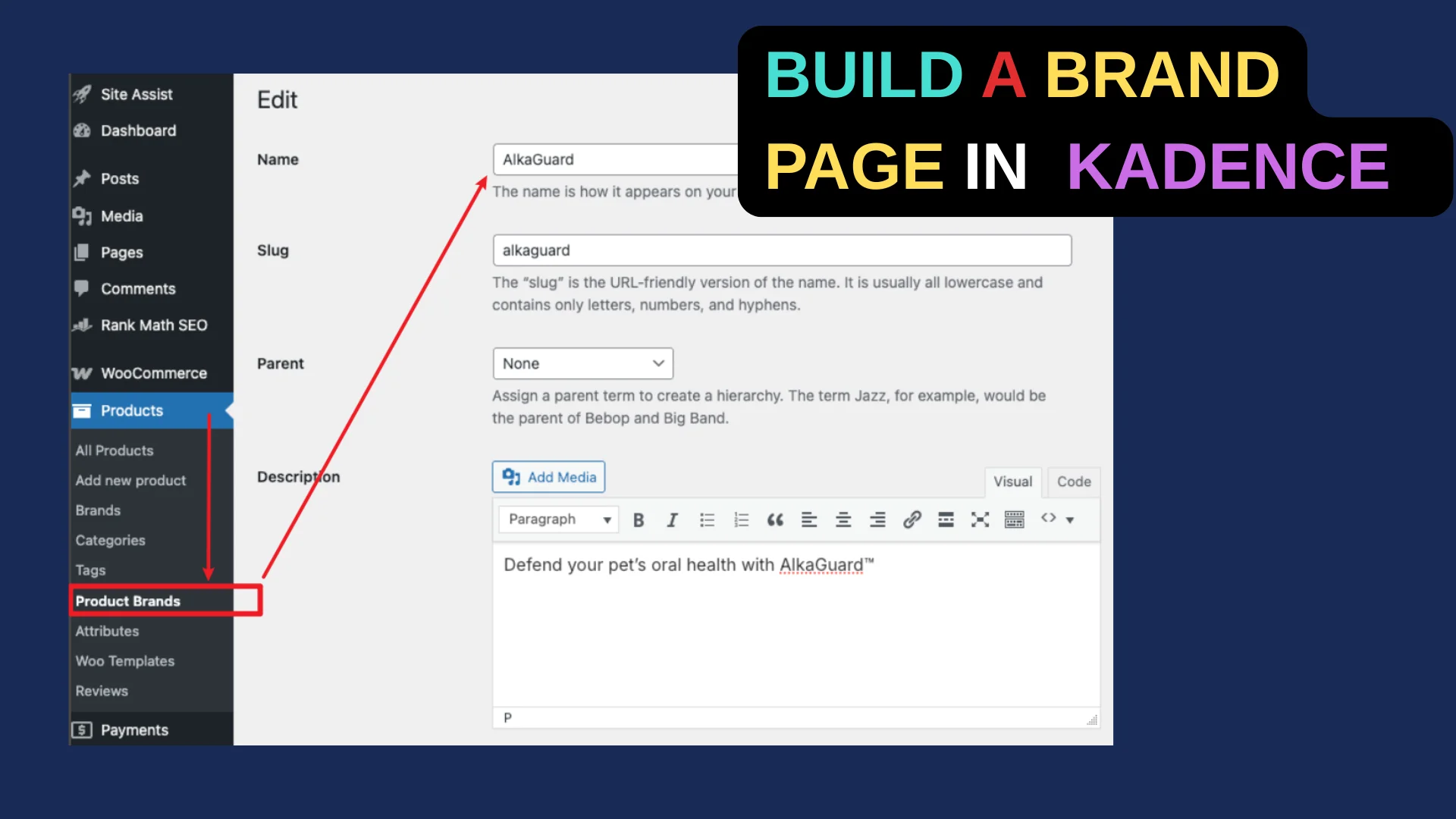 build a brand page in Kadence